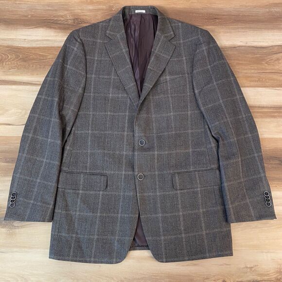 Joseph Abboud Blazer Men 42L Wool Gray Glen Plaid 2 Button Jacket - Picture 1 of 15